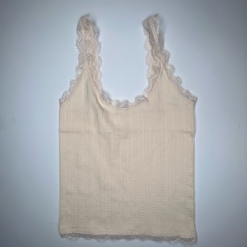 Cream Lace Edged Stretchy Tank